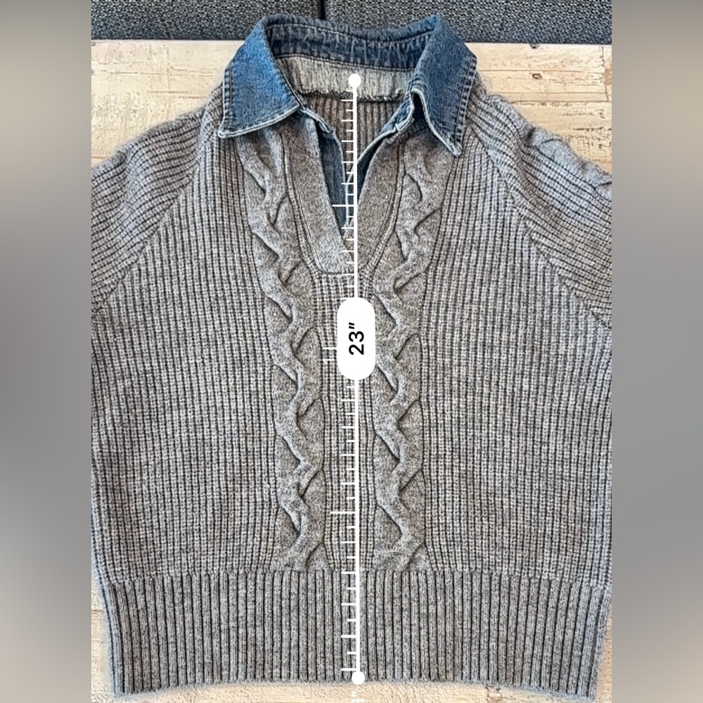 Commense Denim Panel Ribbed Lapel Patchwork Long … - image 12